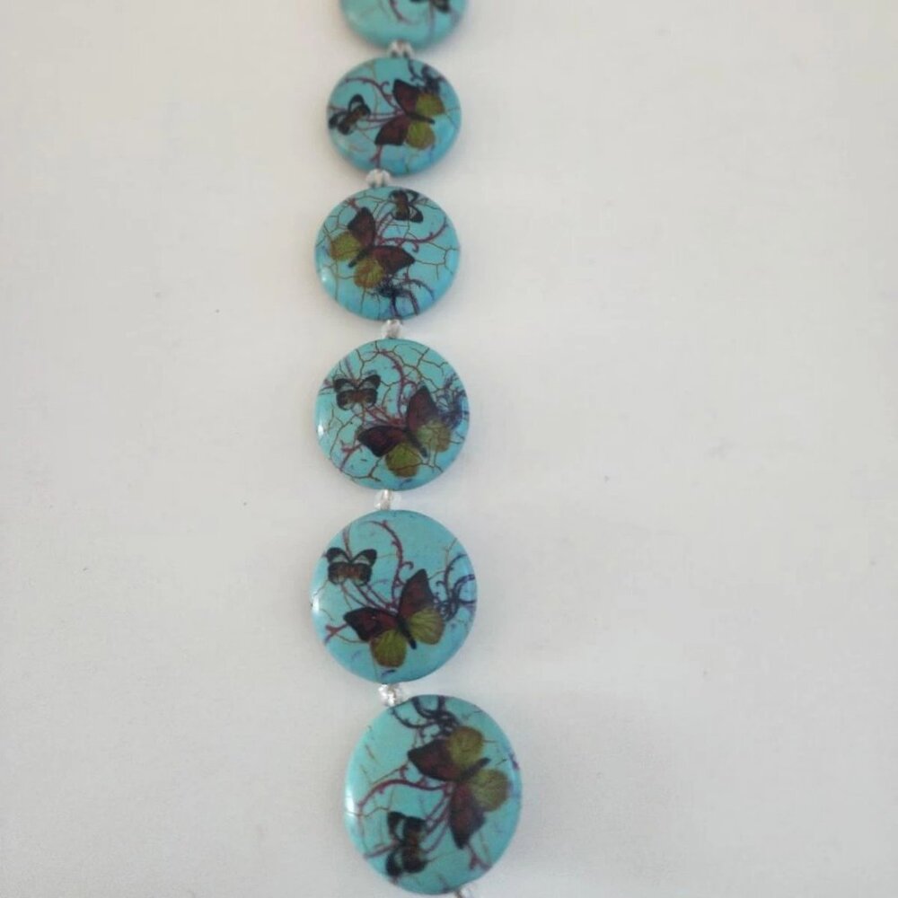 Bead Gallery Butterfly Print Stone Bead Strand, (20mm, 7" Strand) Destash